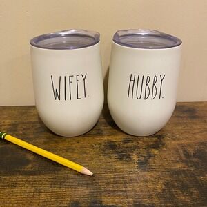 Rae Dunn Wifey Hubby Tumblers Set Stainless Steel Travel Cups Valentine's Day